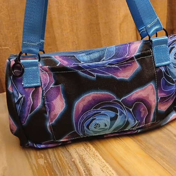 New Canvas Ombre Roses Shoulder Bag Purse Blue Pink Purple Black Tote Handbag - Picture 3 of 6